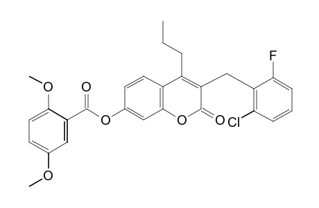 3-(2-chloro-6-fluorobenzyl)-7-hydroxy-4-propylcoumarin, 2,4-dimethoxybenzoate