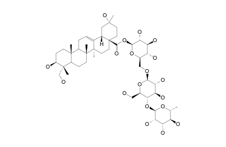 NIPPONOSIDE-E;3-BETA,20-ALPHA,23-TRIHYDROXY-30-NOR-OLEAN-12-EN-28-OIC-ACID-28-O-ALPHA-L-RHAMNOPYRANOSYL-(1->4)-BETA-D-GLUCOPYRANOSYL-(1->6)-BETA-D-