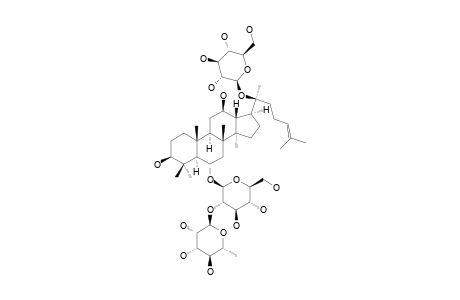 #1;GINSENOSIDE-RE;6-O-[ALPHA-L-RHAMNOPYRANOSYL-(1->2)-BETA-D-GLUCOPYRANOSYL]-20-O-BETA-D-GLUCOPYRANOSYL-3-BETA,6-ALPHA,12-BETA,20-BETA-TETRAHYDROXY-DAMMAR-24-E