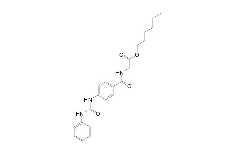 p-(3-phenylureido)hippuric acid, hexyl ester