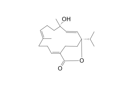 LAEVIGATLACTONE_C;(1-R*,2-E,4-S*,7-E,11-E)-1-ISOPROPYL-4-HYDROXY-4,8-DIMETHYL-21-OXABICYCLO-[10.2.2]-HEXADECA-2,7,11-TRIEN-20-ONE