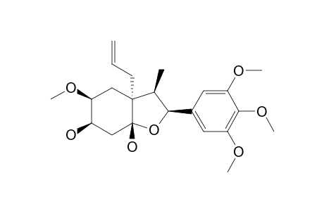 DYSODANTHIN-E;REL-(2R,3S,3AR,5R,6S,8S)-3A-ALLYL-5-METHOXY-6,8-DIHYDROXY-2-(3',4',5'-TRIMETHOXY)-3-METHYL-2,3,3A,4,5,6,7,8-OCTAHYDROBENZOFURAN