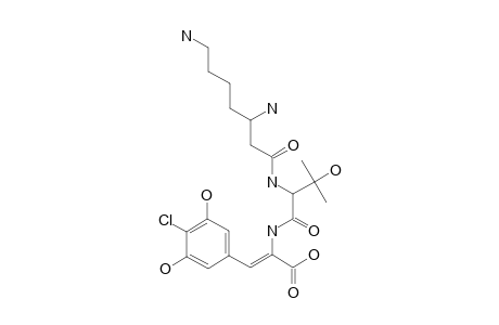 RESORMYCIN;(2Z)-2-N-[2N-[(3S)-3,6-DIAMINOHEPTANOYL]-(2S)-3-HYDROXYVALYL]-AMINO-3-[4-CHLORO-3,5-DIHYDROXY]-PHENYLPROPENOIC-ACID;FREE-BASE