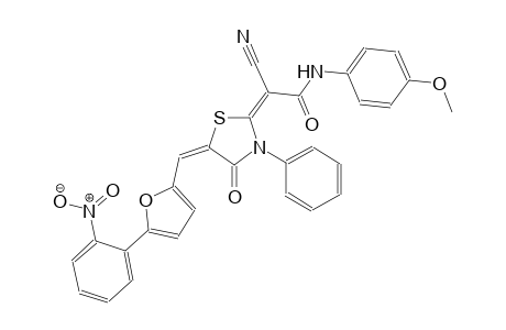 (2E)-2-cyano-N-(4-methoxyphenyl)-2-((5E)-5-{[5-(2-nitrophenyl)-2-furyl]methylene}-4-oxo-3-phenyl-1,3-thiazolidin-2-ylidene)ethanamide