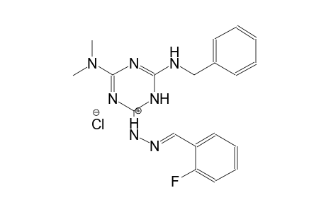 1-(6-(benzylamino)-4-(dimethylamino)-1,3,5-triazin-2(1H)-ylidene)-2-(2-fluorobenzylidene)hydrazin-1-ium chloride