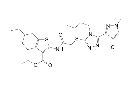 ethyl 2-[({[4-butyl-5-(4-chloro-1-methyl-1H-pyrazol-3-yl)-4H-1,2,4-triazol-3-yl]sulfanyl}acetyl)amino]-6-ethyl-4,5,6,7-tetrahydro-1-benzothiophene-3-carboxylate