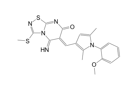 (6Z)-5-imino-6-{[1-(2-methoxyphenyl)-2,5-dimethyl-1H-pyrrol-3-yl]methylene}-3-(methylsulfanyl)-5,6-dihydro-7H-[1,2,4]thiadiazolo[4,5-