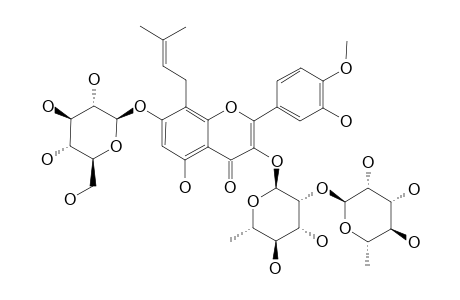 #2;SAGITTASINE-B;4'-METHOXY-3',5-DIHYDROXY-8-(3,3-DIMETHYLALLYL)-FLAVONE-3-O-ALPHA-L-RHAMNOPYRANOSYL-(1->2)-ALPHA-L-RHAMNOPYRANOSIDE-7-O-BETA-D-GLUCOPYRANOSIDE