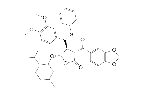 (+)-(3S,4R,5R,6R,7R)-3-(3',4'-METHYLENEDIOXY-ALPHA-HYDROXYBENZYL)-4-[3'',4''-DIMETHOXY-ALPHA-(PHENYLTHIO)-BENZYL]-5-(1-MENTHYLOXY)-BUTYROLACTONE