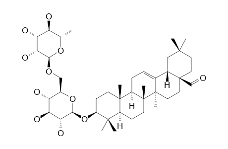 RARAOSIDE-A;3-BETA-HYDROXY-OLEAN-12-EN-28-AL-3-O-ALPHA-L-RHAMNOPYRANOSYL-(1->6)-BETA-D-GLUCOPYRANOSIDE