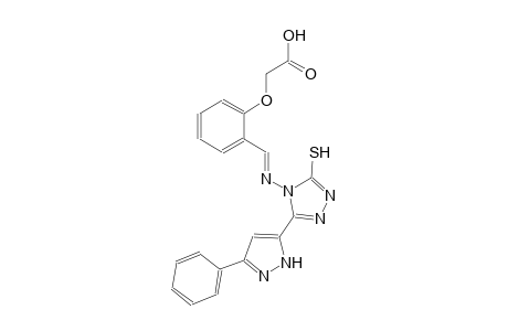 [2-((E)-{[3-(3-phenyl-1H-pyrazol-5-yl)-5-sulfanyl-4H-1,2,4-triazol-4-yl]imino}methyl)phenoxy]acetic acid