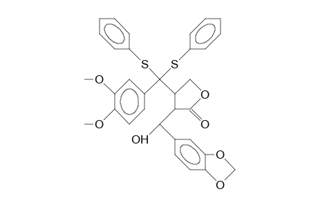 3-(3'',4''-Dimethoxy-A,A-bis[phenylthio]benzyl)(A-hydroxy-3',4'-methylenedioxy-benzyl).gamma.-butyrolactone