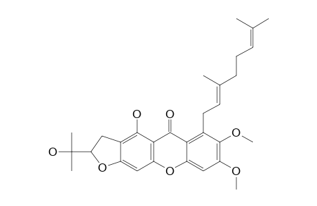 OLIVERIXANTHONE;(E)-2,3-DIHYDRO-4-HYDROXY-2-(1-HYDROXY-1-METHYLETHYL)-7,8-DIMETHOXY-6-(3,7-DIMETHYL-2,6-OCTADIENYL)-5H-FURO-[3,2-B]-XANTHEN-5-ONE