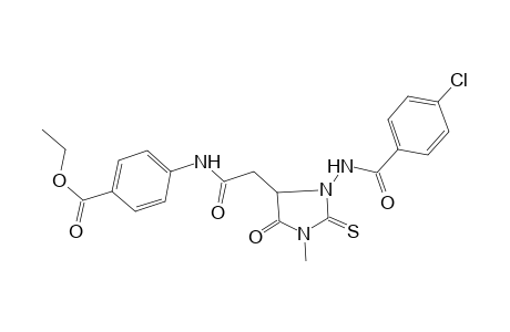 4-[[2-[3-[(4-chlorobenzoyl)amino]-5-keto-1-methyl-2-thioxo-imidazolidin-4-yl]acetyl]amino]benzoic acid ethyl ester