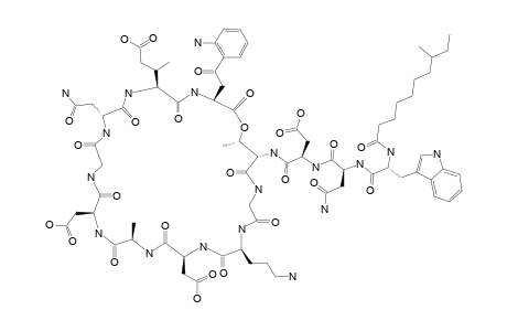 A21978C_1-(D-ASN-11);ANTEISO-UNDECANOYL-L-TRYPTOPHANYL-D-ASPARAGINYL-L-ASPARTYL-L-THREONYLGLYCYL-L-ORNITHYL-L-ASPARTYL-D-ALANYL-L-