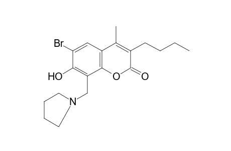 6-bromo-3-butyl-7-hydroxy-4-methyl-8-[(1-pyrrolidinyl)methyl]coumarin