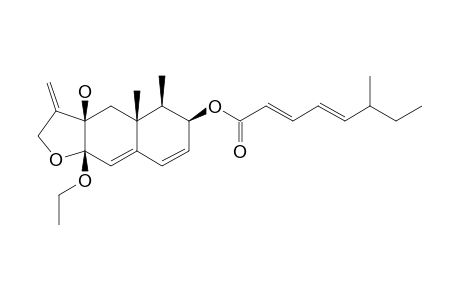 #6;DENDRYPHIELLIN-F;(+)-(3AR,4AR,5R,6S,9AS)-9A-ETHOXY-2,3,3A,4,4A,5,6,9A-OCTAHYDRO-3A-HYDROXY-4A,5-DIMETHYL-3-METHYLIDENENAPHTHO-[2,3-B]-FURAN-6-YL-(6S,2E,4E)-