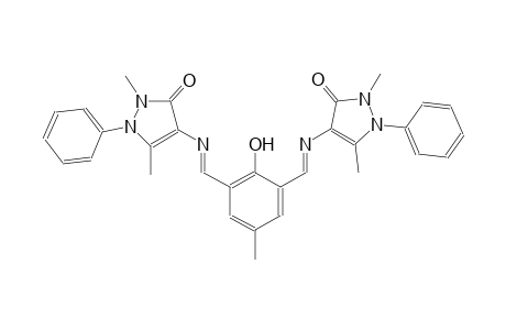 4-{[(E)-(3-{(E)-[(2,5-dimethyl-3-oxo-1-phenyl-2,3-dihydro-1H-pyrazol-4-yl)imino]methyl}-2-hydroxy-5-methylphenyl)methylidene]amino}-2,5-dimethyl-1-phenyl-1,2-dihydro-3H-pyrazol-3-one