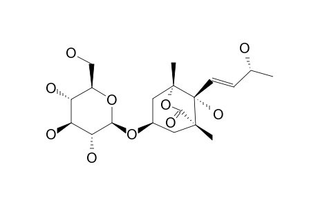 ASCLEPOSIDE-B;3-O-BETA-D-GLUCOPYRANOSYL-7,8-DEHYDRO-5,11-OLIDE-3,6,9-TRIHYDROXY-MEGASTIGMANE