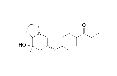 3-Octanone, 8-(hexahydro-8-hydroxy-8-methyl-6(5H)-indolizinylidene)-4,7-dimethyl-