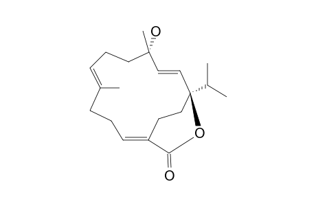 LAEVIGATLACTONE_C;(1-R*,2-E,4-S*,7-E,11-E)-1-ISOPROPYL-4-HYDROXY-4,8-DIMETHYL-21-OXABICYCLO-[10.2.2]-HEXADECA-2,7,11-TRIEN-20-ONE